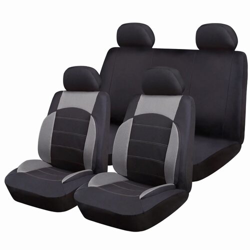 Set Huse Scaune Auto pentru Subaru Legacy - RoGroup Sport Line Gri, cu fermoare pentru bancheta rabatabila, 9 bucati